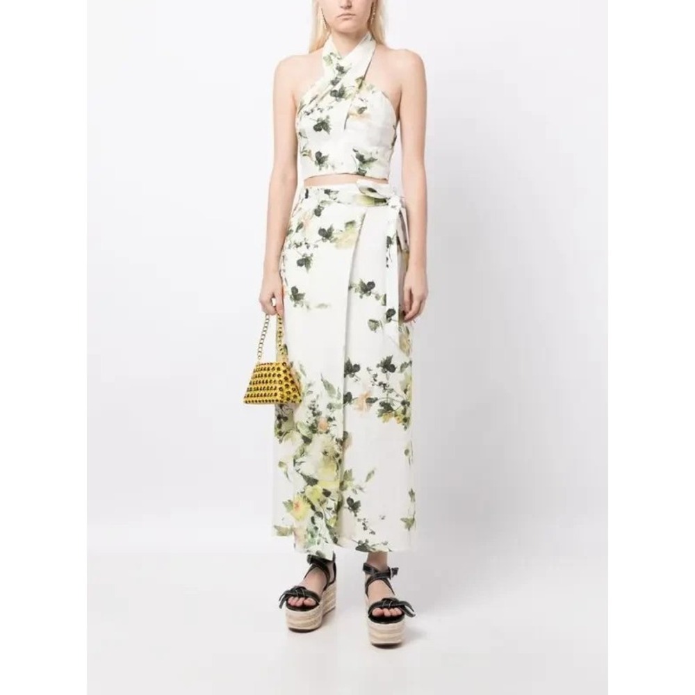 Erdem Hermina Linen Wrap Floral Midi Maxi Skirt Size 4
